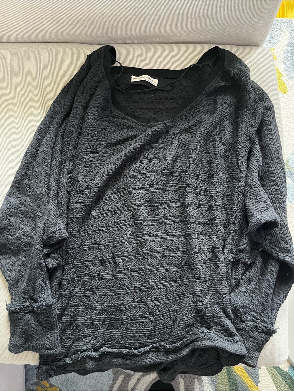 We The Free Black Open-Knit Scoop Neck Sweater